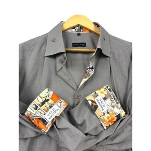 Jared Lang Shirt Mens XXL Button Up Flip Cuff Comic Book Lining Gray